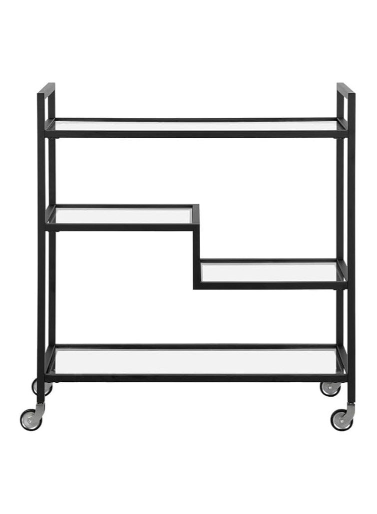 LINGWEI Metal Serving Trolley with Clear Glass Shelves Pre Assembled Utility Cart For Kitchen Restaurant & Hospital Heavy Duty 1.3cm Thick Metal Frame - Image 4