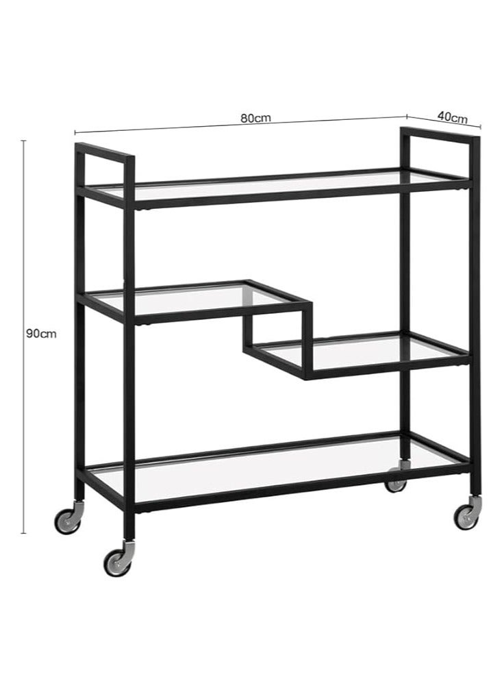 LINGWEI Metal Serving Trolley with Clear Glass Shelves Pre Assembled Utility Cart For Kitchen Restaurant & Hospital Heavy Duty 1.3cm Thick Metal Frame - Image 3
