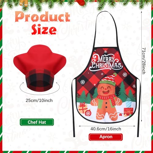 Geyoga 4 Sets Christmas Kids Apron and Chef Hat with Pocket for Girls Toddler Boys Snowman Deer Gingerbread Santa Apron for Kitchen Baking Crafting Painting Party Supplies - Image 3