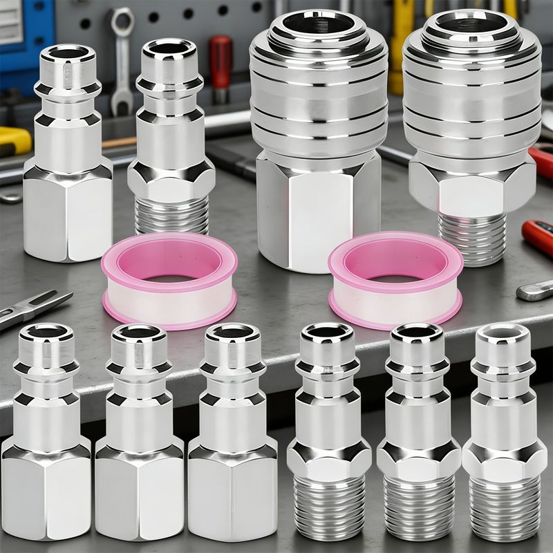 12Pcs European Aviation Air Pump Hose Fitting Kit 1 4 BSP Male Female Quick Release Fittings Rust Proof Coated For EU And US Markets - Image 1