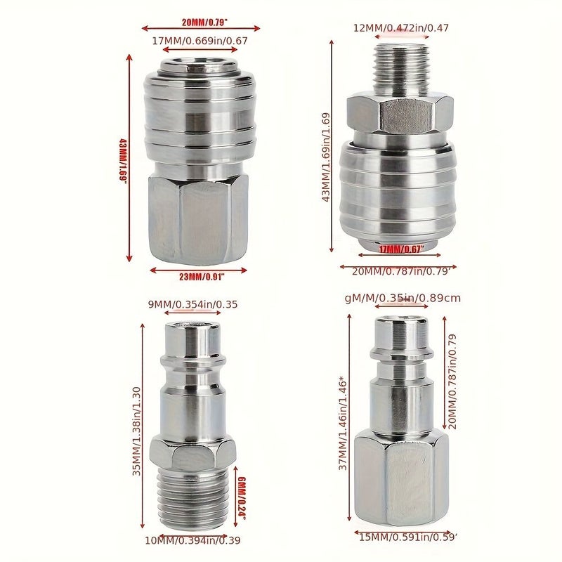 12Pcs European Aviation Air Pump Hose Fitting Kit 1 4 BSP Male Female Quick Release Fittings Rust Proof Coated For EU And US Markets - Image 2