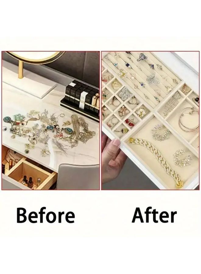 Jewelry Display Board With Polychrome Design And Multiple Compartments For Rings Earrings Necklaces Bracelets Brooches Watches Soft Labeled Sections Desktop Storage Box For Jewelers Dresser Retail Store Showcase Jewelry Towers Style D - Image 3