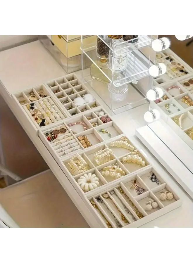 Jewelry Display Board With Polychrome Design And Multiple Compartments For Rings Earrings Necklaces Bracelets Brooches Watches Soft Labeled Sections Desktop Storage Box For Jewelers Dresser Retail Store Showcase Jewelry Towers Style D - Image 5