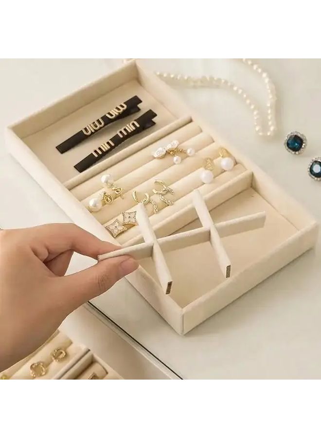 Jewelry Display Board With Polychrome Design And Multiple Compartments For Rings Earrings Necklaces Bracelets Brooches Watches Soft Labeled Sections Desktop Storage Box For Jewelers Dresser Retail Store Showcase Jewelry Towers Style D - Image 1