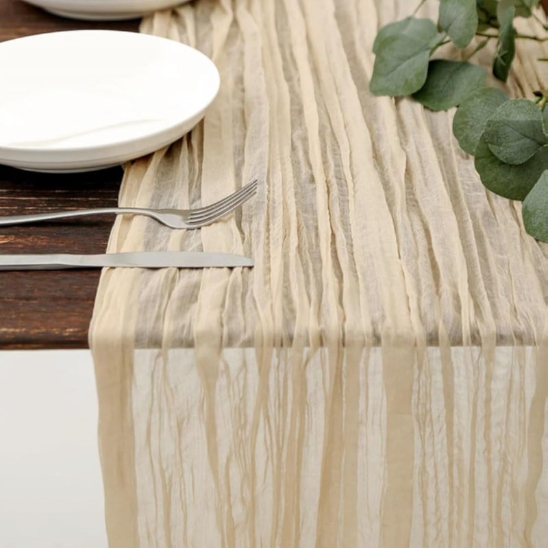 Joyzzz Cheesecloth Table Runner, 90 x 300cm Beige Vintage Gauze Tablecloth, Rustic Wedding Decorations, Table Centerpieces, Home Tables Runner for Wedding Reception Bridal Shower Birthday