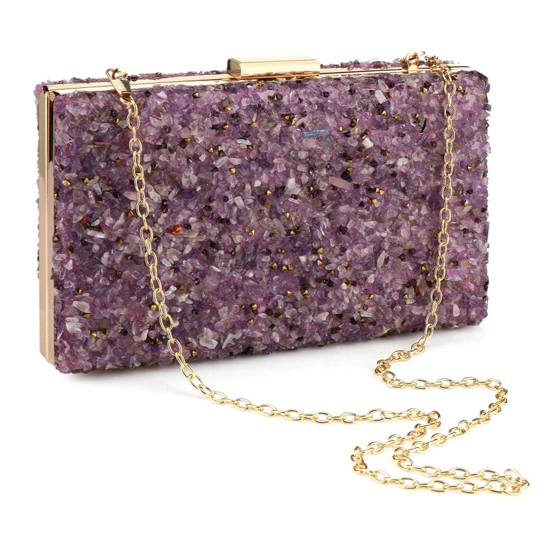 Simcat Acrylic Handbags for Women Perspex Geometric Evening Clutch Bag Elegant Purses Box Crossbody Bag for Wedding Banquet Prom (Purple) - Image 3