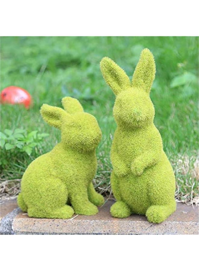 Decorative Decorations for Easter Bunny Gifts, Moss Green Flocking Sculpture, Garden Courtyard Family Gathering Celebration Decorations (4.4in Sitting Rabbit) - Image 5