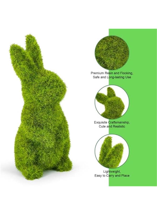 Decorative Decorations for Easter Bunny Gifts, Moss Green Flocking Sculpture, Garden Courtyard Family Gathering Celebration Decorations (4.4in Sitting Rabbit) - Image 2