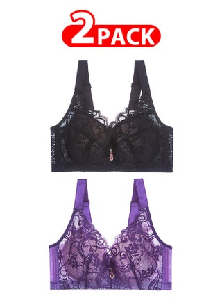 2 Pack For Women's Large Size Lace Bra Wide Straps Wireless Bralettes with Full Cup Pads Bras for Ladys Women 40/90 Dark Purple Black - pzsku/ZC2953C77FD02E6526DB5Z/45/_/1700383735/3aa29a09-4ece-488d-91c5-4ab5345ed5a0