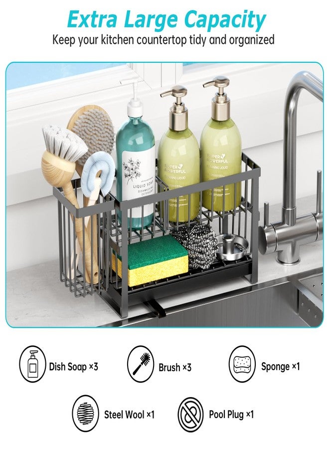 Liuoud Sponge Holder for Kitchen Sink, 2 Tier Sink Caddy Organizer Countertop with Dish Brush Holder and 360° Drain Tray, Rustproof Stainless Steel Dish Soap Storage Rack Set for Accessories Grey - Image 4