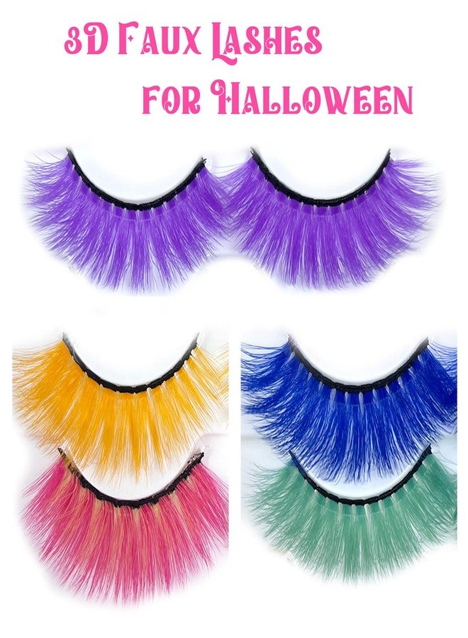 JIANGLAI Colored False Lashes 3D Faux Mink Fake Eyelashes Fluffy, Halloween Party Makeup Tools 17-20mm 5 Pairs Colorful Pink Lashes Pack (Five colours) - Image 3