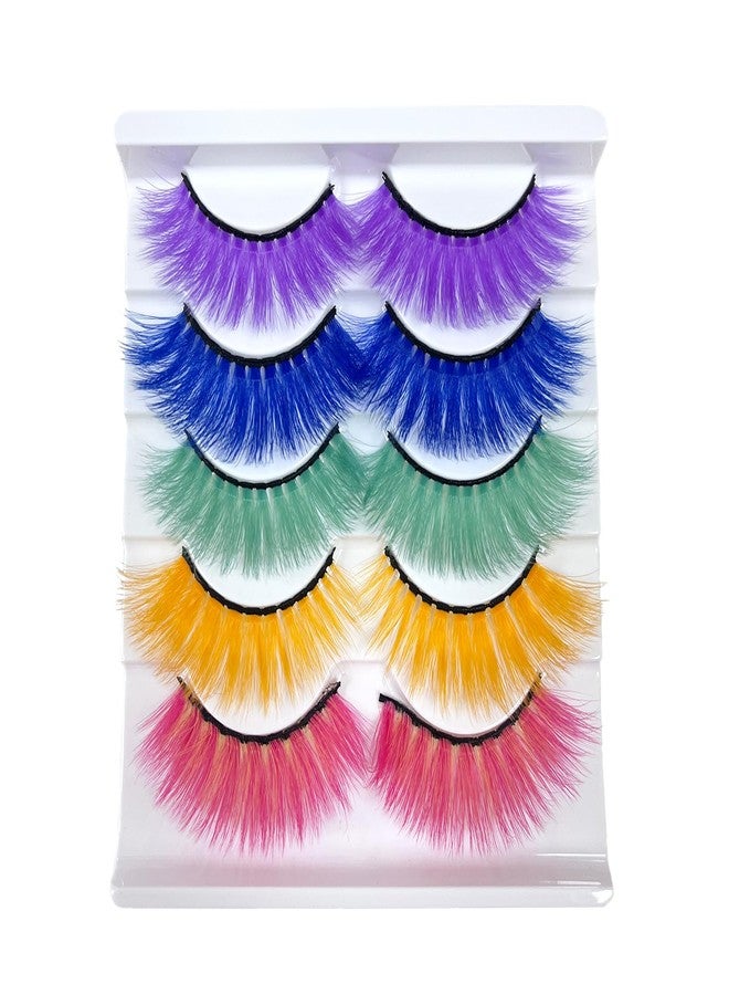 JIANGLAI Colored False Lashes 3D Faux Mink Fake Eyelashes Fluffy, Halloween Party Makeup Tools 17-20mm 5 Pairs Colorful Pink Lashes Pack (Five colours) - Image 1
