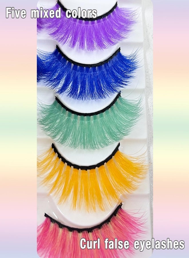 JIANGLAI Colored False Lashes 3D Faux Mink Fake Eyelashes Fluffy, Halloween Party Makeup Tools 17-20mm 5 Pairs Colorful Pink Lashes Pack (Five colours) - Image 4