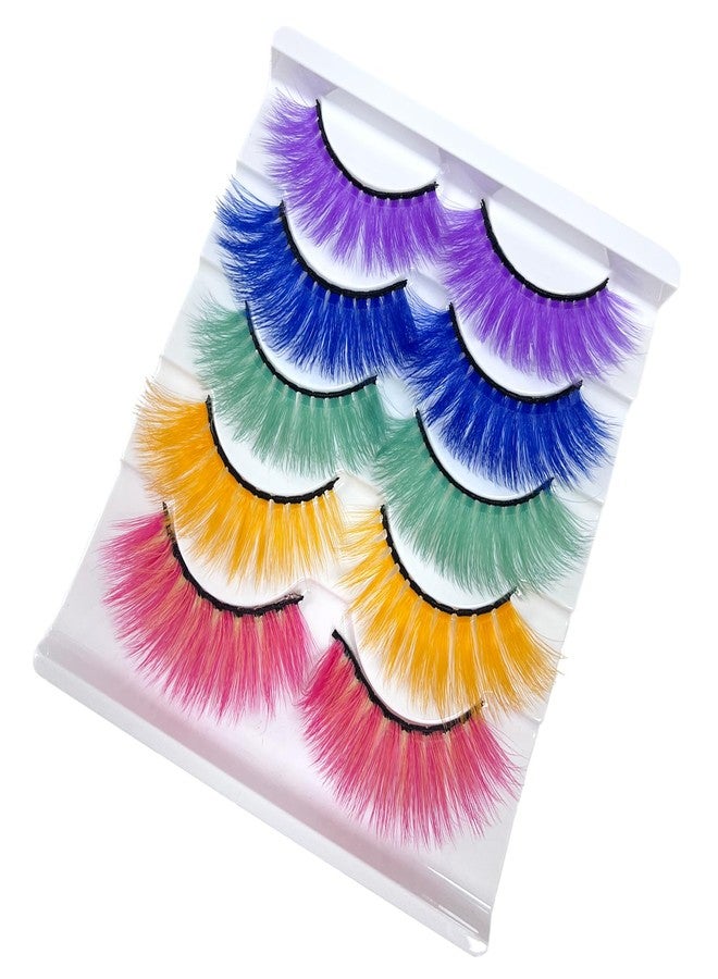 JIANGLAI Colored False Lashes 3D Faux Mink Fake Eyelashes Fluffy, Halloween Party Makeup Tools 17-20mm 5 Pairs Colorful Pink Lashes Pack (Five colours) - Image 2