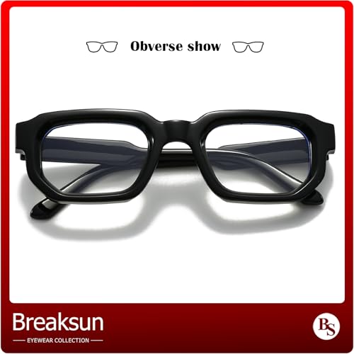 Breaksun Square Thick Frame Glasses for Women Men Retro Rectangle Blue Light Glasses Small Square Chunky Eyeglasses (Black) - Image 5