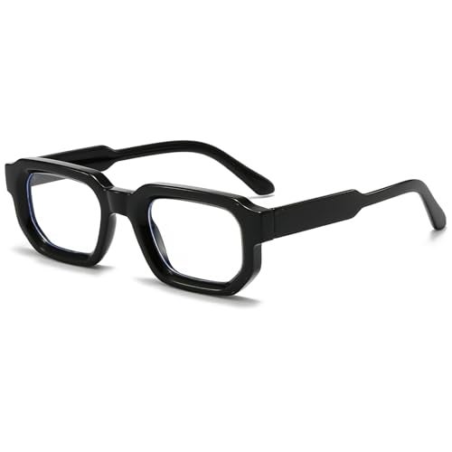 Breaksun Square Thick Frame Glasses for Women Men Retro Rectangle Blue Light Glasses Small Square Chunky Eyeglasses (Black) - Image 1