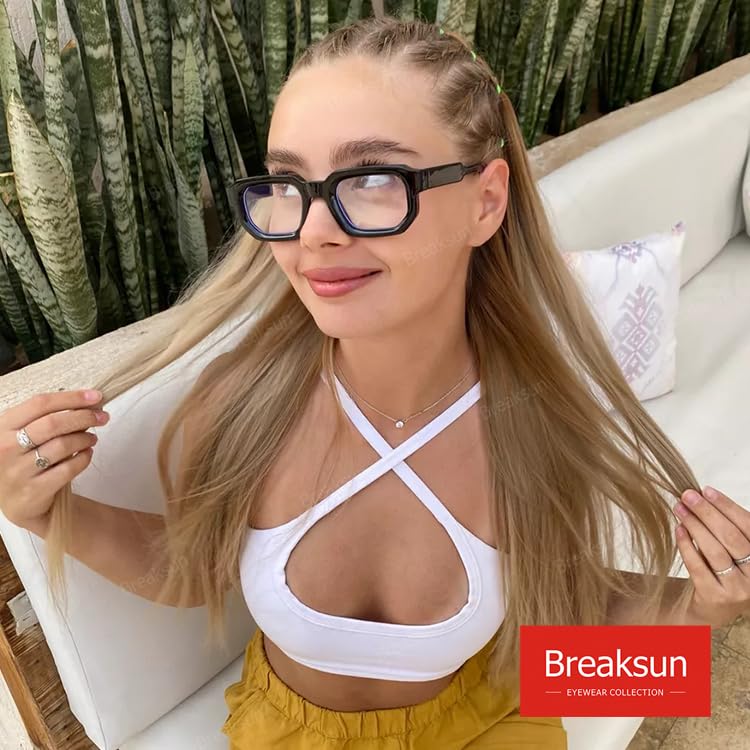 Breaksun Square Thick Frame Glasses for Women Men Retro Rectangle Blue Light Glasses Small Square Chunky Eyeglasses (Black) - Image 3