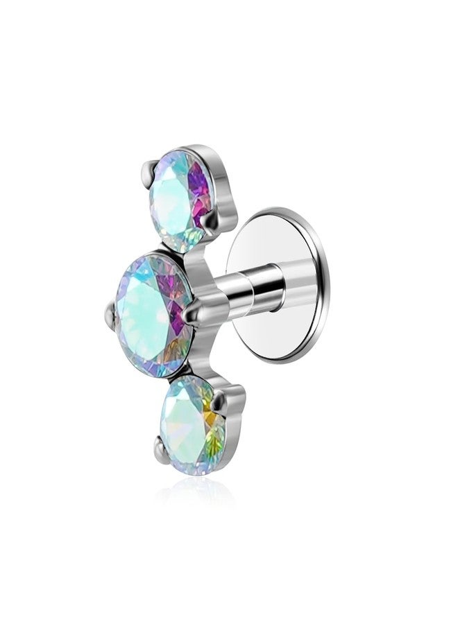 ENONTY 1pcs 16G G23 Titanium Threadless Labret Studs Push-in Colorful CZ Labret Cluster Tragus Helix Conch Lobe Rook Cartilage Push Back Sleeper Piercing Jewelry Earring Stud (AB) - Image 1
