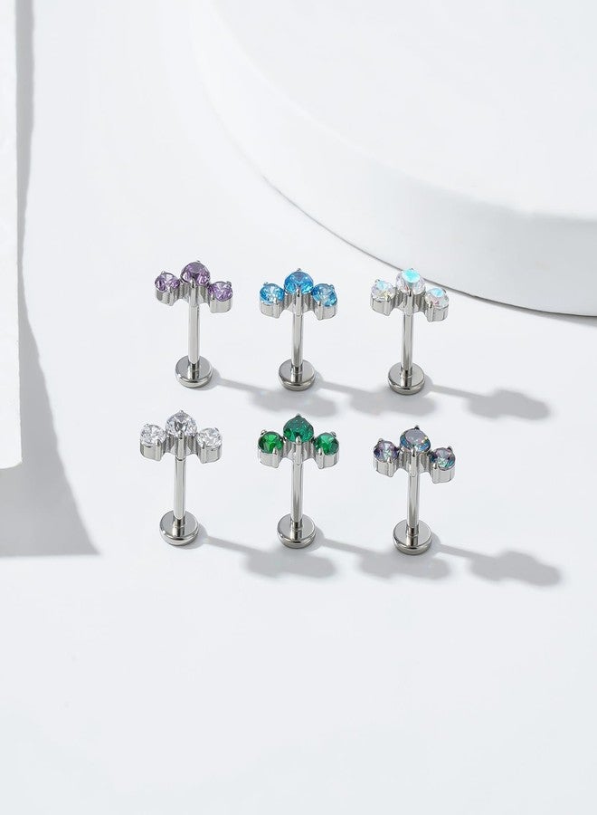 ENONTY 1pcs 16G G23 Titanium Threadless Labret Studs Push-in Colorful CZ Labret Cluster Tragus Helix Conch Lobe Rook Cartilage Push Back Sleeper Piercing Jewelry Earring Stud (AB) - Image 3