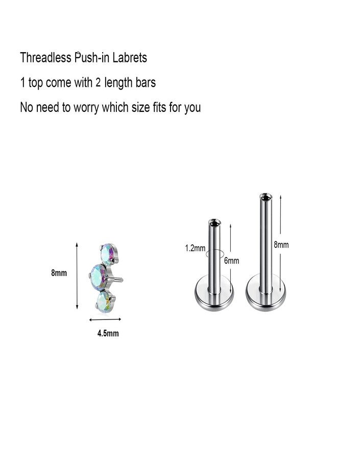 ENONTY 1pcs 16G G23 Titanium Threadless Labret Studs Push-in Colorful CZ Labret Cluster Tragus Helix Conch Lobe Rook Cartilage Push Back Sleeper Piercing Jewelry Earring Stud (AB) - Image 2