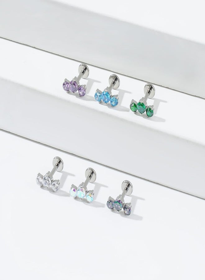 ENONTY 1pcs 16G G23 Titanium Threadless Labret Studs Push-in Colorful CZ Labret Cluster Tragus Helix Conch Lobe Rook Cartilage Push Back Sleeper Piercing Jewelry Earring Stud (AB) - Image 4