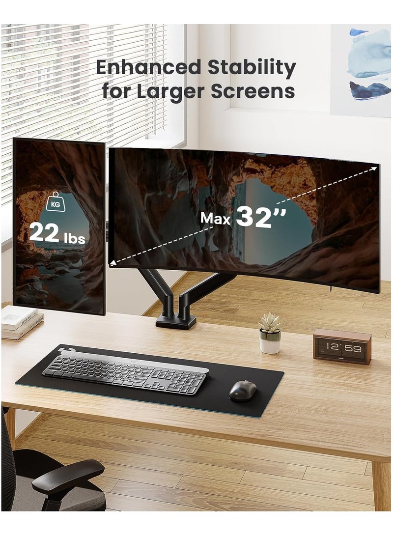 TIGER Dual Monitor Stand up to 32 Inches – Adjustable Dual Monitor Mount, Sturdy Steel VESA Monitor Mount with Max Load of 22lbs per Arm, Compatible with VESA 75x75/100x100mm – Ergonomic Desk Mount for Home & Office Use.  - Image 5
