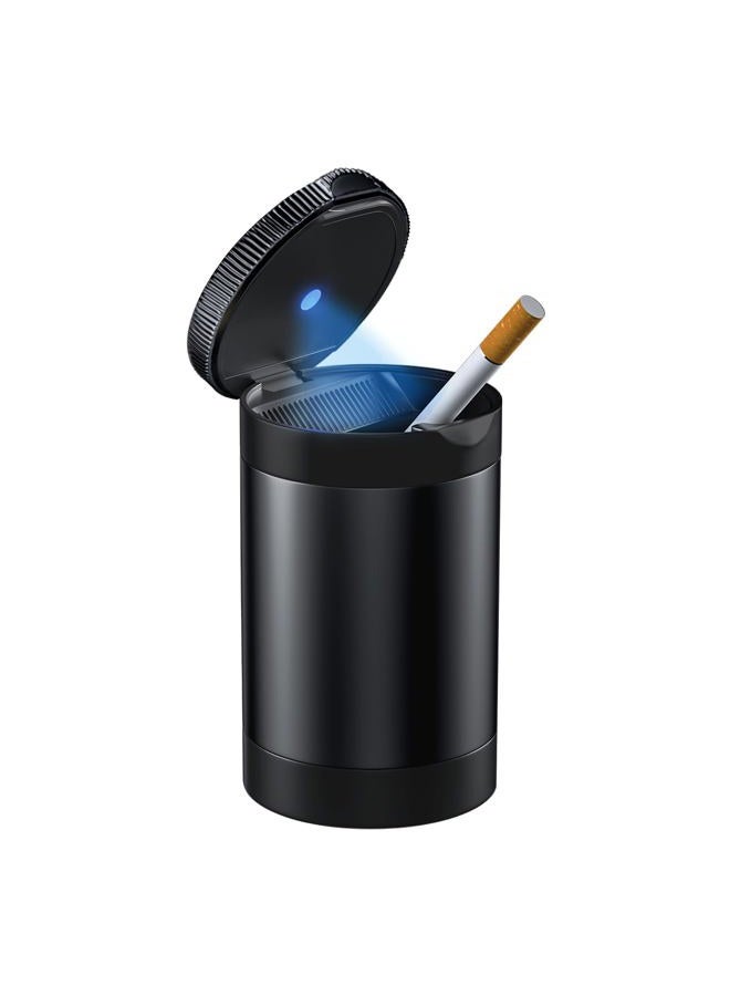 Tmengdao Car Ashtray With Lid,Smokeless For Cup Holder Smell Proof,Detachable Stainless Steel Ash Tray Led Auto Light, Most Car, Office, Home (Black) - Image 1