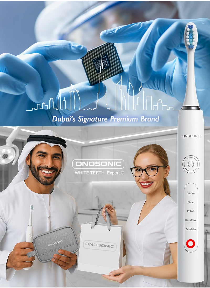 ONOSONIC Ultrasonic Electric Toothbrush – Whiter Teeth in 7 Days, Ultrasonic Technology for 10x Plaque Removal, Sonic Tongue Cleaner, Bad Breath Fighter, Teeth Stain Prevention, Gum Health Boost, Dentist Recommended, USB Travel Case  - Image 4