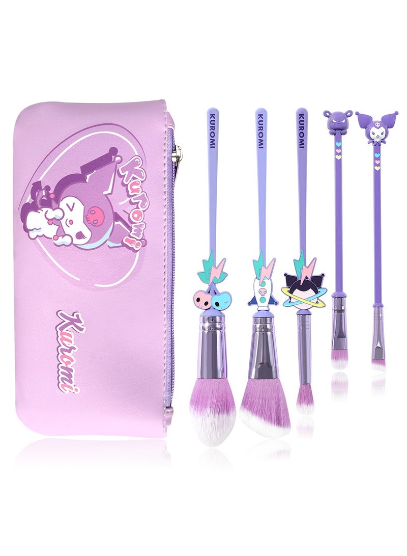 General 5-Piece Makeup Brush Set with Cartoon Character Powder Brush Kuromi Eyeshadow Brush and Purple Makeup Bag  - Image 1