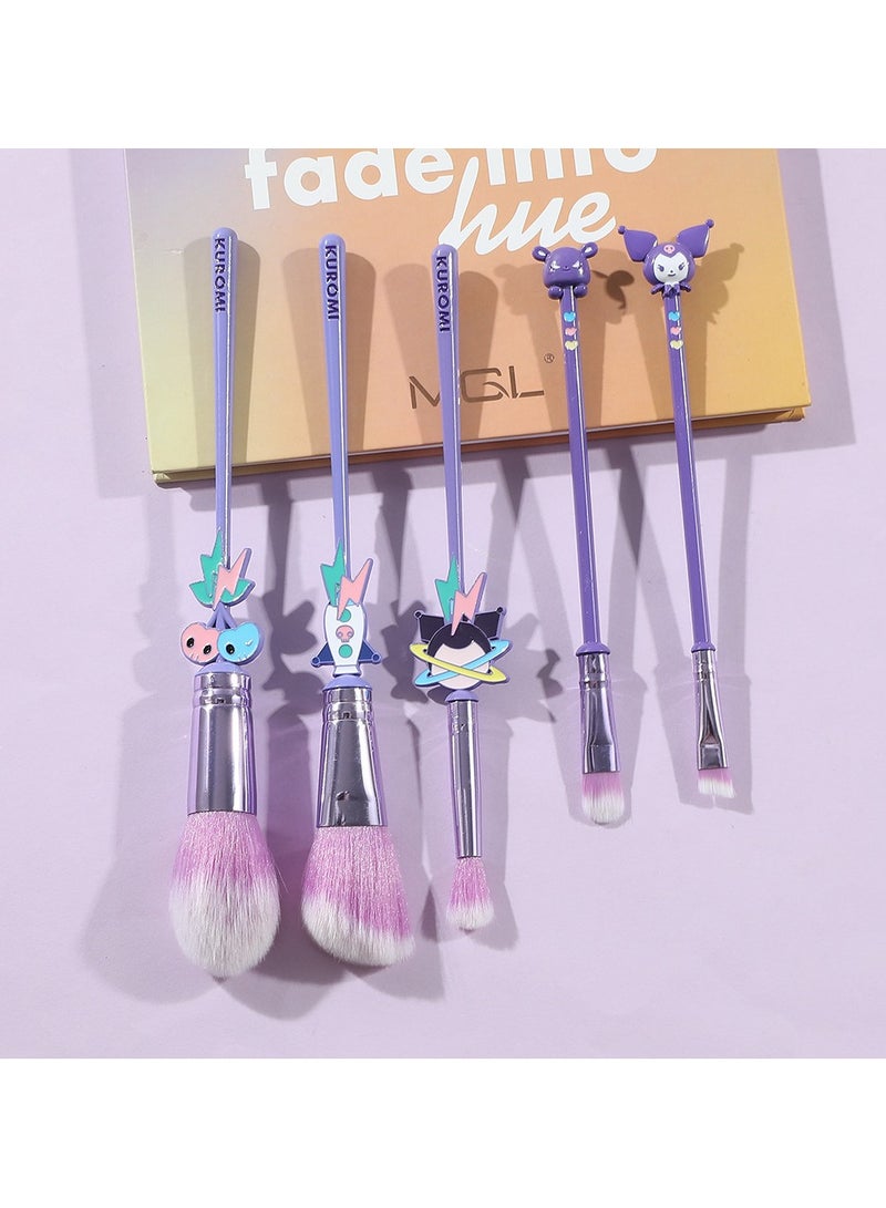 General 5-Piece Makeup Brush Set with Cartoon Character Powder Brush Kuromi Eyeshadow Brush and Purple Makeup Bag  - Image 2