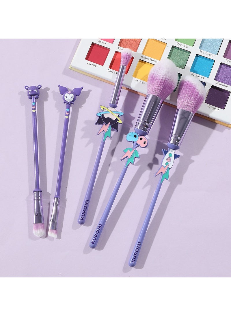 General 5-Piece Makeup Brush Set with Cartoon Character Powder Brush Kuromi Eyeshadow Brush and Purple Makeup Bag  - Image 4