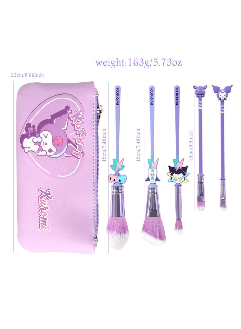 General 5-Piece Makeup Brush Set with Cartoon Character Powder Brush Kuromi Eyeshadow Brush and Purple Makeup Bag  - Image 3