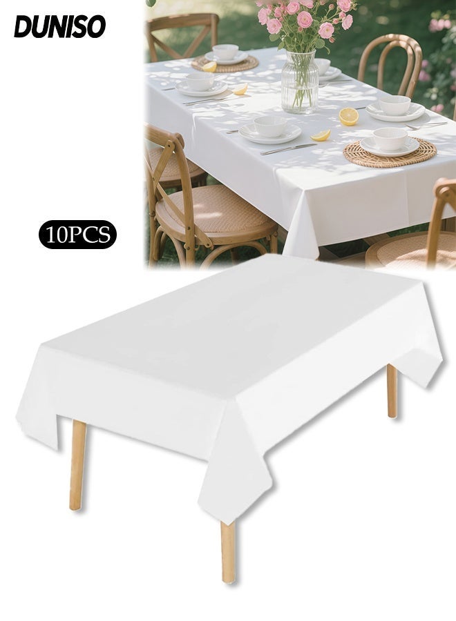 DUNISO 10 Pack Disposable Table Cloth , 137*183cm Table Cloths for Parties, Waterproof Decorative Tablecloths for Rectangle Tables, Plastic Table Cover, Leakproof and Sturdy,Suitable for BBQ, Party, Wedding, Indoor or Outdoor Use - Image 1