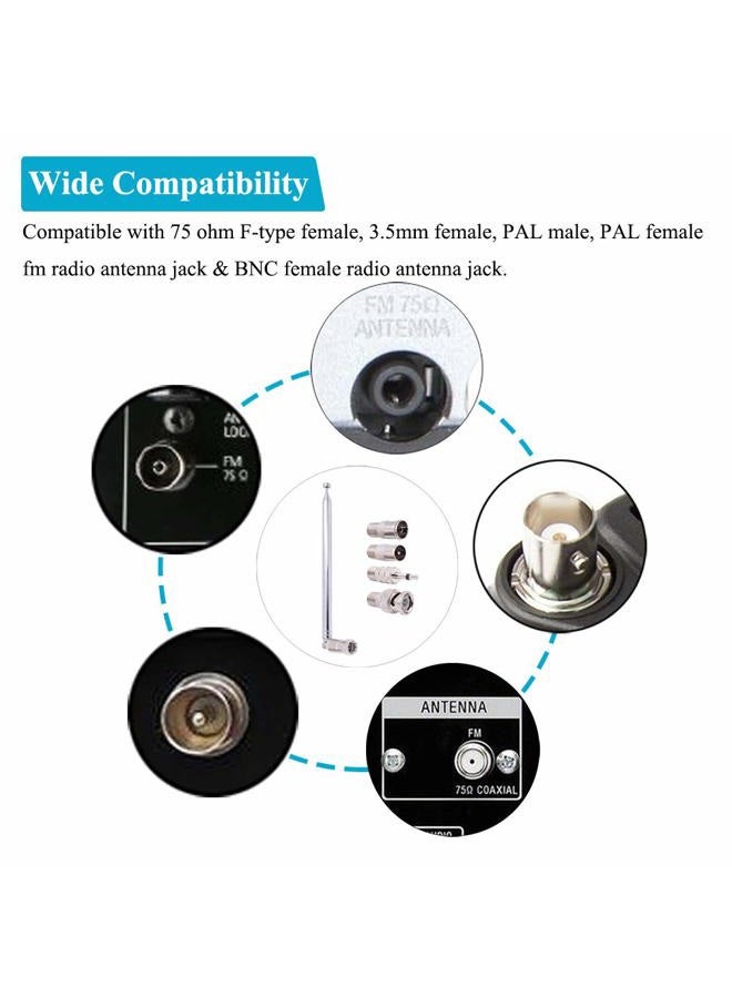 Fancasee FM Antenna Telescopic 75 Ohm Screw F Male Plug Antenna with PAL BNC 3.5mm Jack Connector Adapter FM Radio Antenna for AV Stereo Receiver Home Theater Amplifier System Indoor Outdoor - Image 3