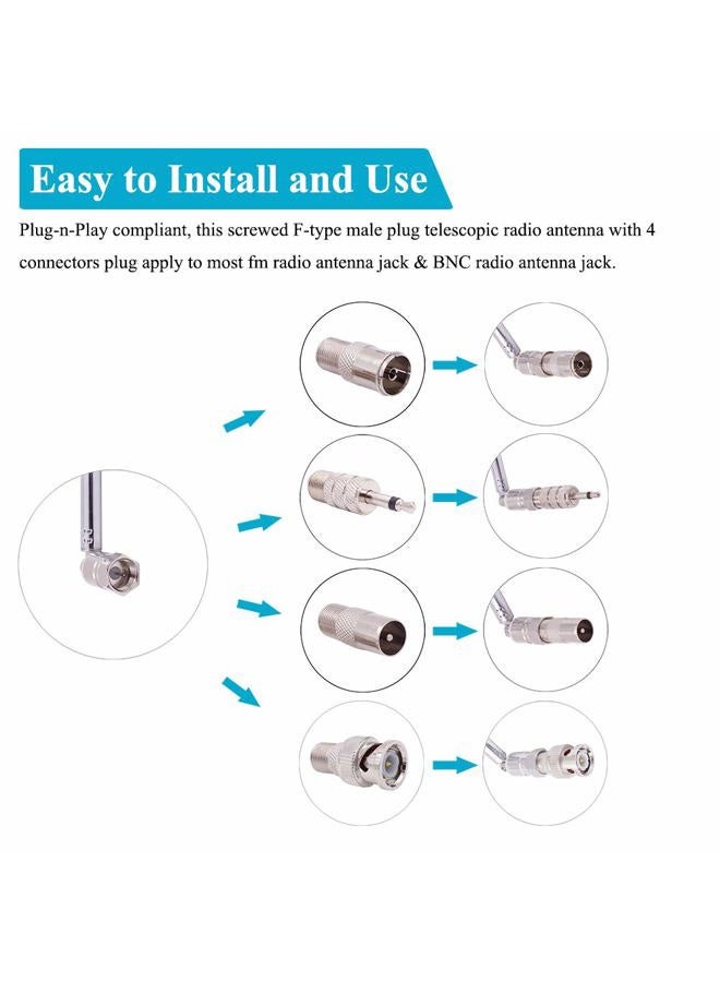 Fancasee FM Antenna Telescopic 75 Ohm Screw F Male Plug Antenna with PAL BNC 3.5mm Jack Connector Adapter FM Radio Antenna for AV Stereo Receiver Home Theater Amplifier System Indoor Outdoor - Image 2