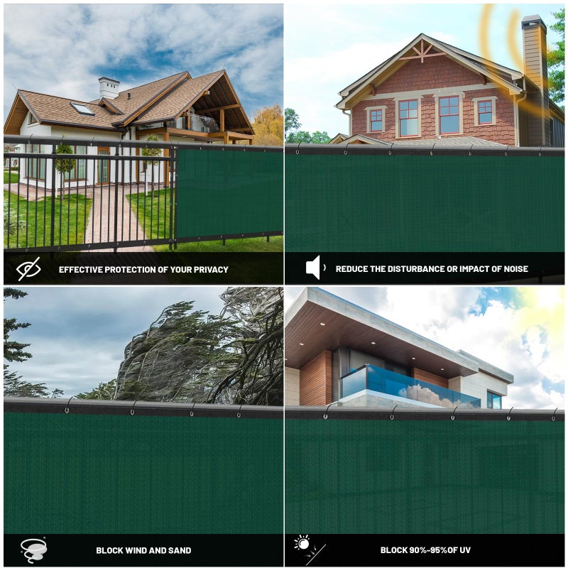 SUNNY GUARD Privacy Screen Fence 3/4/5/6/7/8 FT Heavy Duty Dustproof Denoise Fencing Mesh Fabric Shade Net Cover for Outdoor Wall Garden Yard Pool Deck,6' x 50' Dark Green(We Make Custom Size) - Image 4