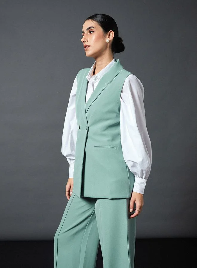 SASSAFRAS Double Breasted Sleeveless Longline Blazer by Styli