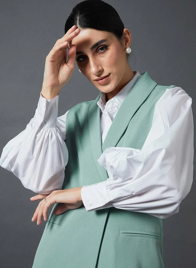 SASSAFRAS Double Breasted Sleeveless Longline Blazer by Styli