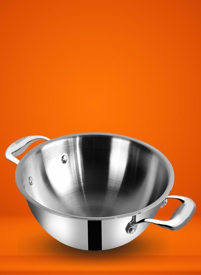 Flixbloom Native Shine 3 Litre Stainless Steel Triply (S.A.S) Thick Induction Base/LPG Friendly Kitchen Cookware Utensil Deep Cooking Kadai (Kadhai) - Image 3