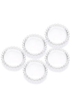 Oasisgalore 5 PCS Glass Round Candle Plates Candle Holder Small Round Candle Trays for Table  - Image 1