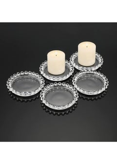 Oasisgalore 5 PCS Glass Round Candle Plates Candle Holder Small Round Candle Trays for Table  - Image 2