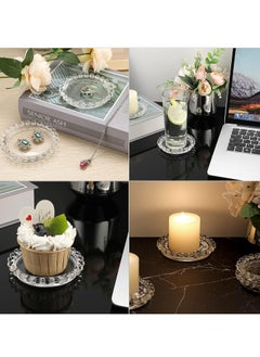 Oasisgalore 5 PCS Glass Round Candle Plates Candle Holder Small Round Candle Trays for Table  - Image 5