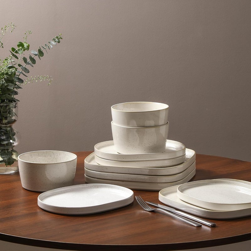 Stone Lain Cairo 12Piece Dinnerware Set Stoneware Plates and Bowls Set Microwave and Dishwasher Safe Includes Dinner and Salad Plates Cereal Bowls Dish for 4 White Speckled - Image 2