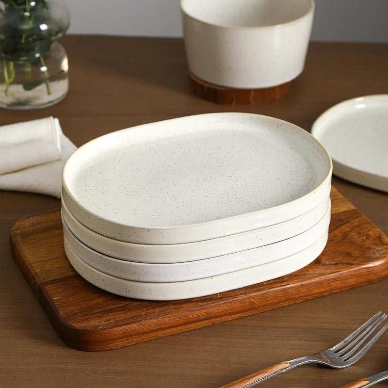Stone Lain Cairo 12Piece Dinnerware Set Stoneware Plates and Bowls Set Microwave and Dishwasher Safe Includes Dinner and Salad Plates Cereal Bowls Dish for 4 White Speckled - Image 5