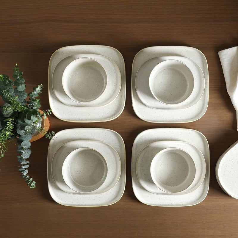 Stone Lain Cairo 12Piece Dinnerware Set Stoneware Plates and Bowls Set Microwave and Dishwasher Safe Includes Dinner and Salad Plates Cereal Bowls Dish for 4 White Speckled - Image 4