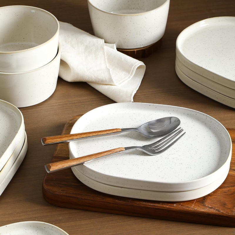 Stone Lain Cairo 12Piece Dinnerware Set Stoneware Plates and Bowls Set Microwave and Dishwasher Safe Includes Dinner and Salad Plates Cereal Bowls Dish for 4 White Speckled - Image 3