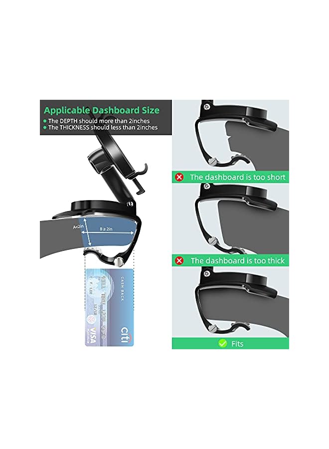 Green Tiger Car Phone Mount, [2 Pack] Cell Phone Holder for Car 360 Degree Rotation Dashboard Clip Mount Car Phone Holder Compatible for iPhone 11 13/12 pro Max 8 8Plus Samsung S10 S9 S8 4~7 Smartphones - Image 2