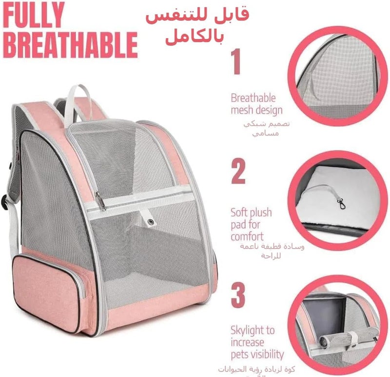 CENXI Cat Carrier Bag, Pet Carrier Backpack with Pet feeding bowl, Cat Carrying Backpack for Medium Small Dog, Cat, Bunny, Ventilated Mesh Dog Travel Backpack for Outdoor Use (Pink) - Image 3