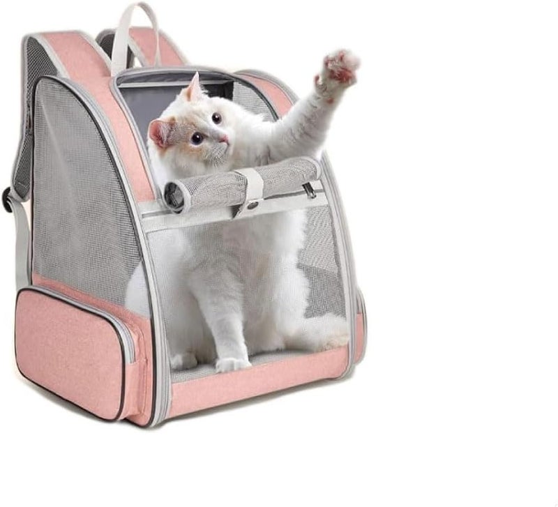 CENXI Cat Carrier Bag, Pet Carrier Backpack with Pet feeding bowl, Cat Carrying Backpack for Medium Small Dog, Cat, Bunny, Ventilated Mesh Dog Travel Backpack for Outdoor Use (Pink) - Image 1