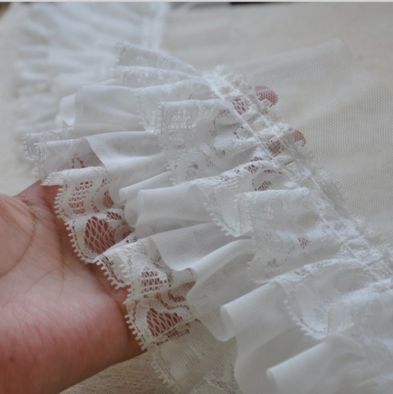 Zthread 3-3/4" Wide Pleated Chiffon Lace Trims Ruffled Lace Trims for Cloth Sewing DIY Craft Supply (White-2Yard) - Image 3